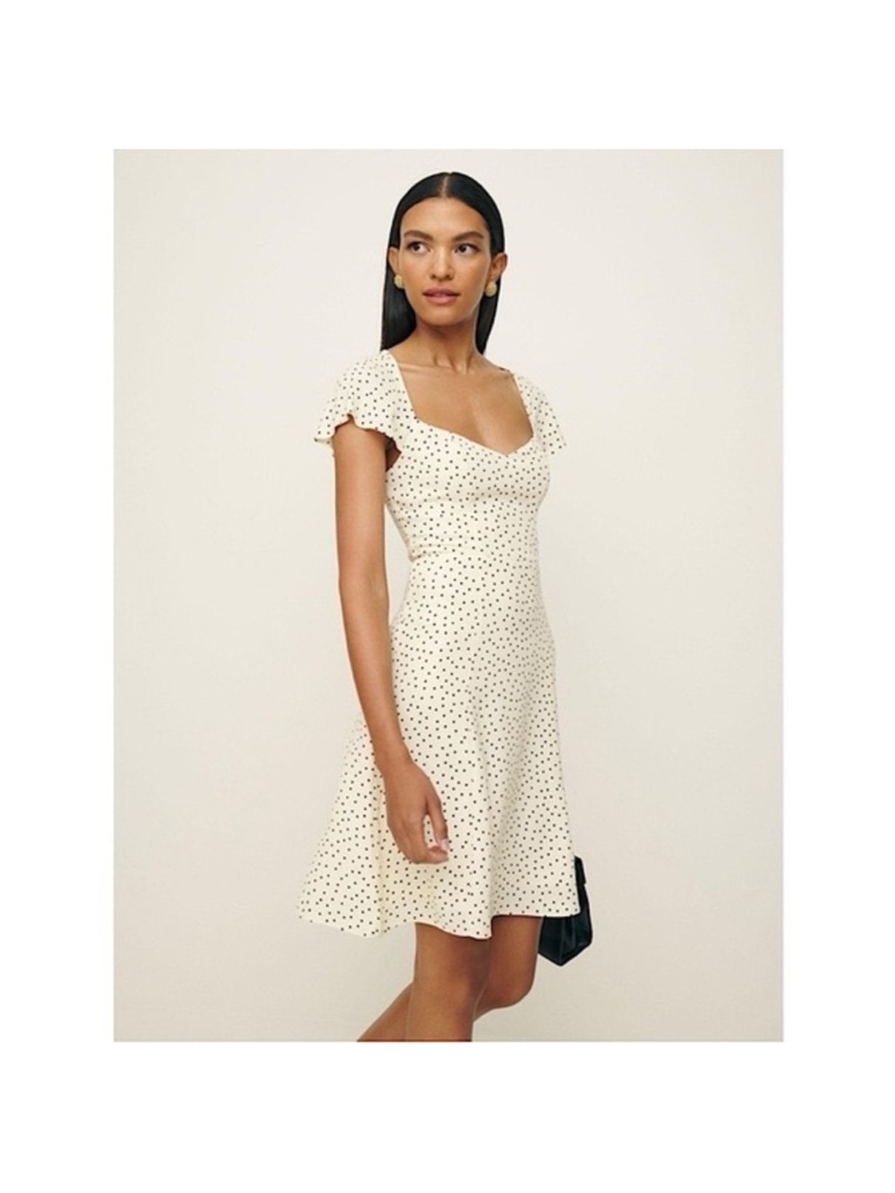 Reformation Cream Mini Dress with Black Polka Dot Print